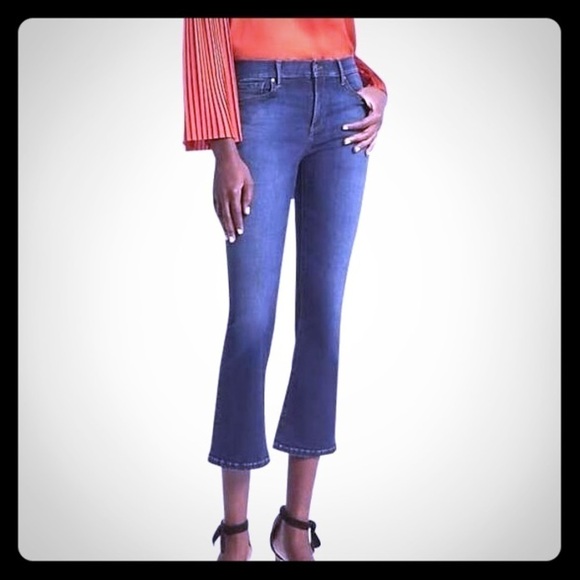 Banana Republic X Olivia Palermo Medium Wash Dark Rinse Crop Flare Leg Jeans - Picture 1 of 14